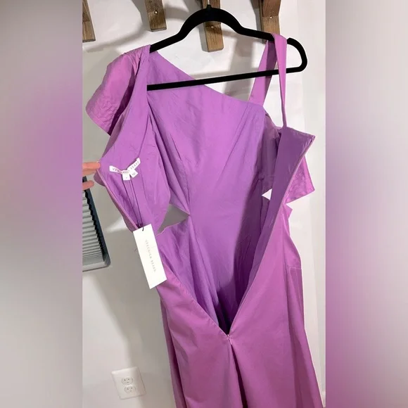 NWT Veronica Beard Beilla Ruffled Cotton Blend Poplin Cutout Midi Dress Purple 2 - Picture 12 of 16
